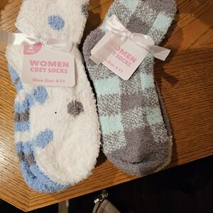 Cozy Women's Bath Socks - Blue and Gray (2 - 2 Packs)